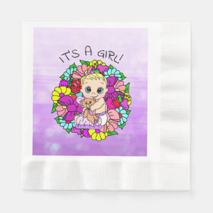 It's a Girl, Purple Girl's Baby Shower Caucasian Napkin