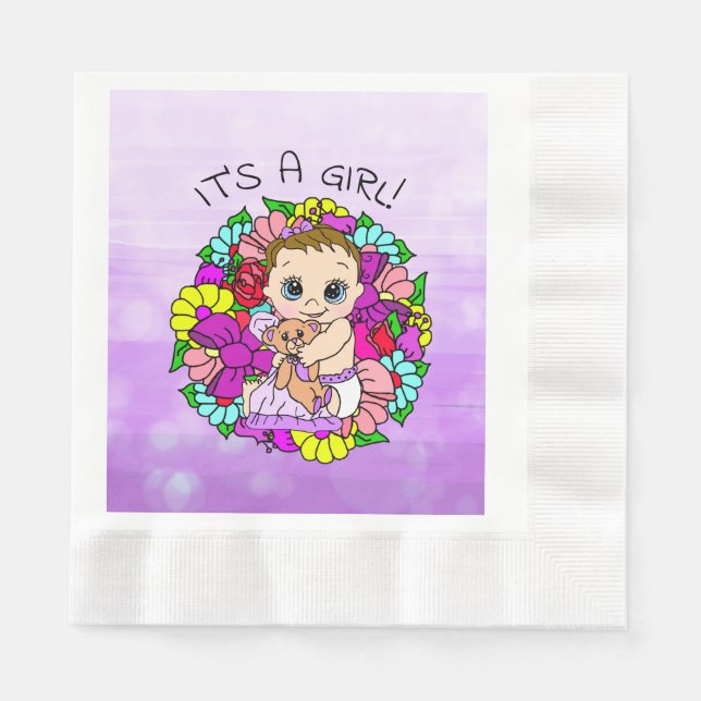 It's a Girl, Purple Girl's Baby Shower Napkin (Front)