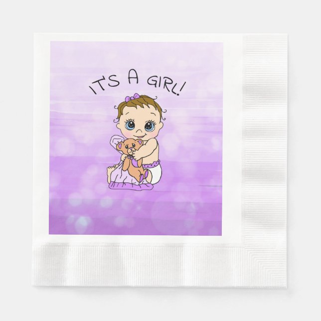It's a Girl, Purple Girl's Baby Shower Napkins (Front)
