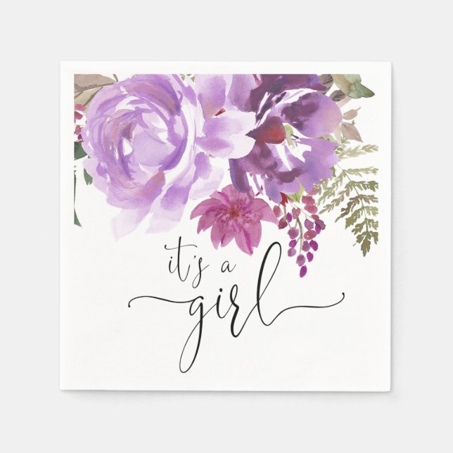 It's a girl Purple lavender spring floral Napkin (Front)
