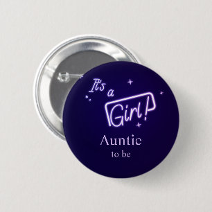 It's a Girl! Purple Neon Text Auntie-to-be 6 Cm Round Badge