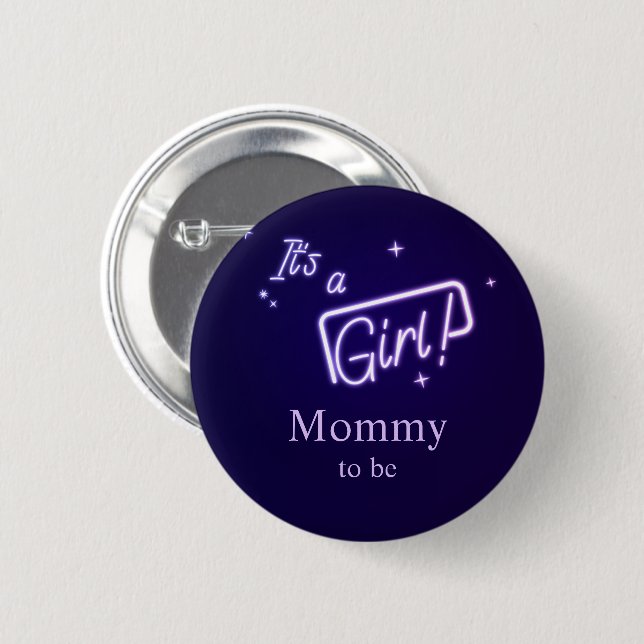 It's a Girl! Purple Neon Text Mummy-to-be 6 Cm Round Badge (Front & Back)
