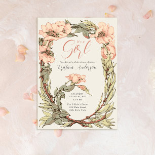 It's a Girl QR Code Pink Roses Baby Shower  Invitation