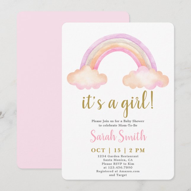 It's a Girl Rainbow Baby Shower girl Invitation (Front/Back)