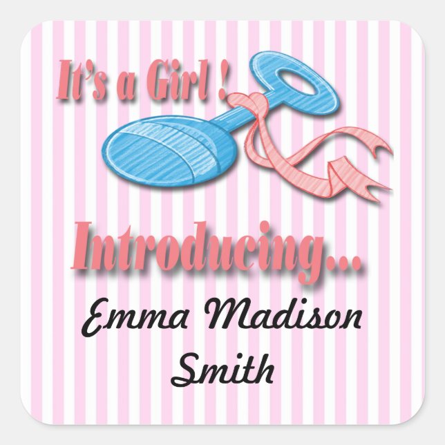 Its a Girl Rattle Birth Announcement envelope seal (Front)
