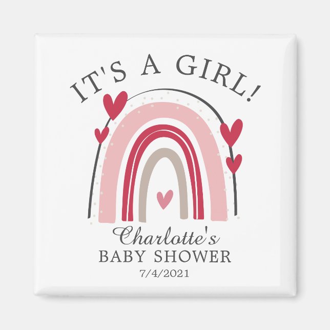 It's A Girl Red Pink Heart Rainbow Magnet (Front)