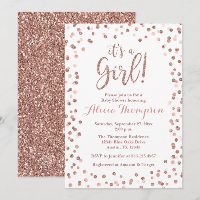 It's a Girl Rose Gold Baby Shower Invitation (Front/Back)