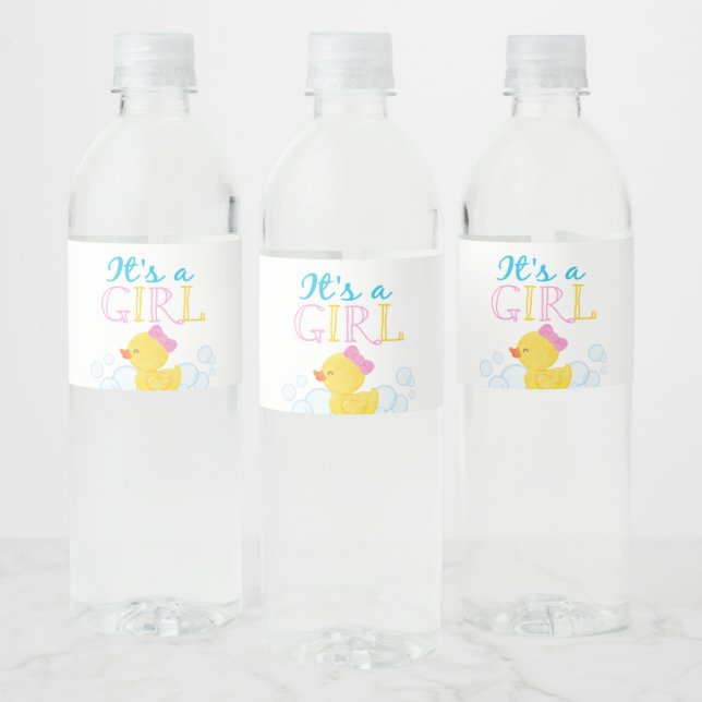 It's a Girl Rubber Duck Baby Shower Water Bottle Label (Bottles)