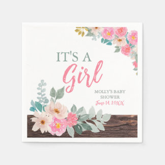 It's a Girl Rustic Baby Shower Napkin