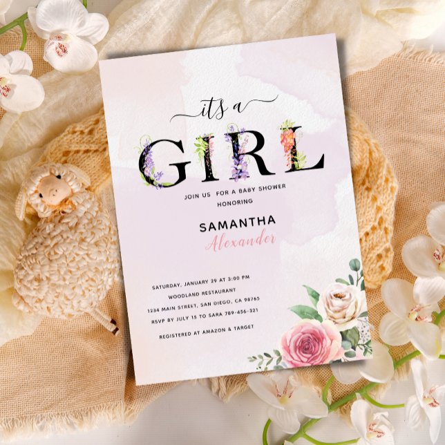 its a girl rustic floral baby shower invitation (Creator Uploaded)