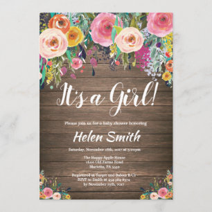 It's A Girl Rustic Floral Baby Shower Invitation