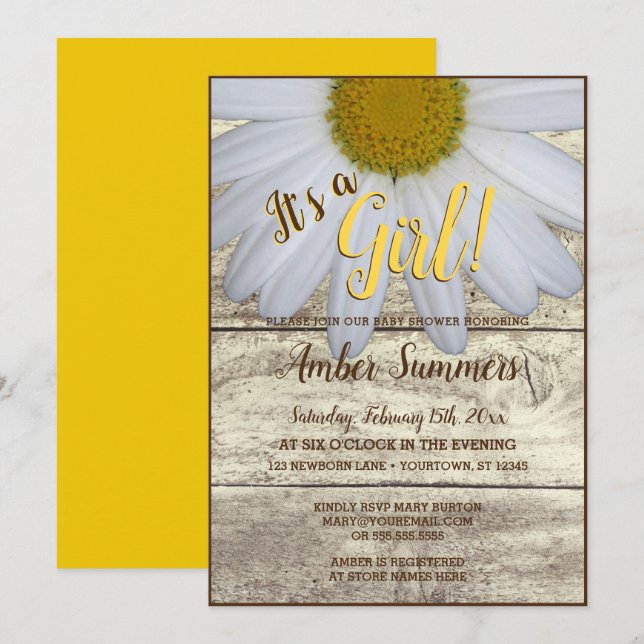 It's a Girl Rustic Floral Daisy Garden Baby Shower Invitation (Front/Back)