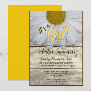 It's a Girl Rustic Floral Daisy Garden Baby Shower Invitation