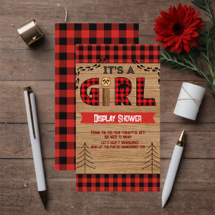 It's a Girl Rustic Wood Plaid Baby Shower Enclosure Card