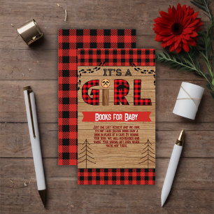 It's a Girl Rustic Wood Plaid Baby Shower Enclosure Card