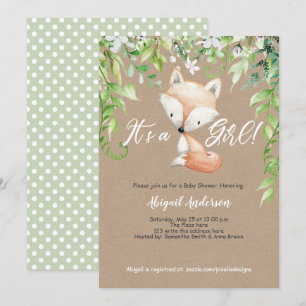 Its a Girl, Rustic,Woodland, Greenery, Baby Shower Invitation