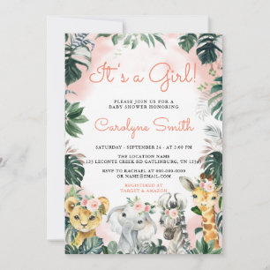 It's a Girl Safari Animals Baby Shower Invitation