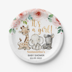 It's a Girl! Safari Animals Baby Shower Paper Plate