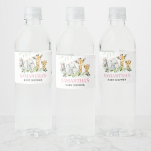 It's A Girl Safari Animals Baby Shower Water Bottle Label