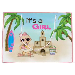It's a Girl Sandcastle Surfboard Beach Baby Shower Large Gift Bag