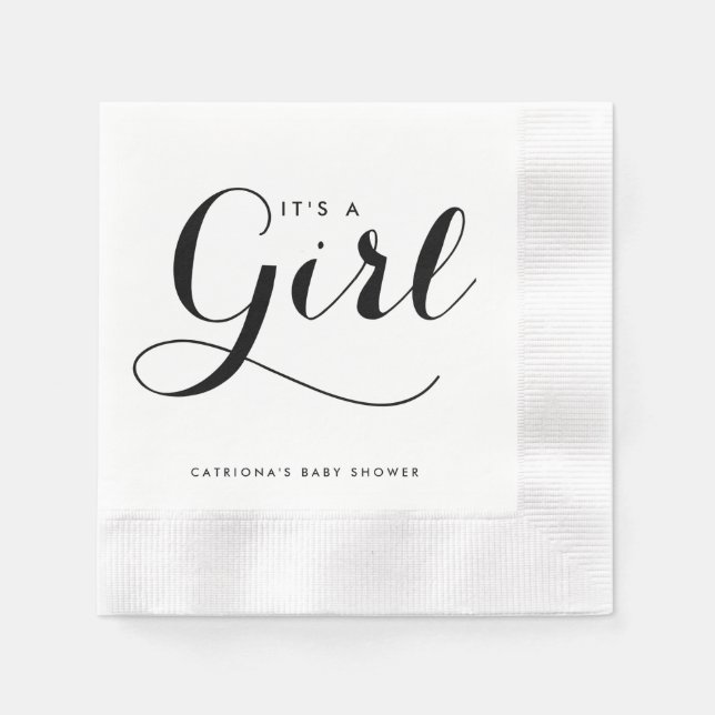 It's a Girl | Script Baby Shower Paper Napkin (Front)