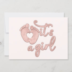  It's A Girl Script New Baby Rose Feet Heart Blush Invitation