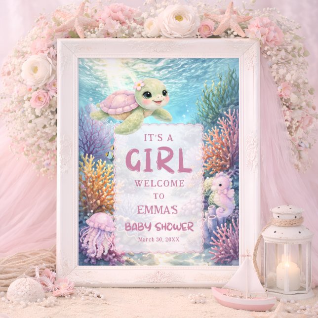 It's a Girl Sea Turtle Baby Shower Welcome Poster (Creator Uploaded)