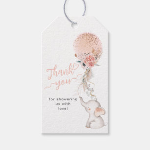 It's a Girl Simple Elephant & Balloon Baby Shower  Gift Tags