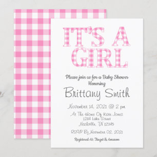 Its A Girl Simple Pink and White Baby Shower Invitation
