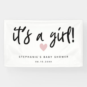 it's a girl Simple Pink Heart Baby Shower Banner