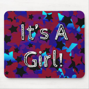 It's A Girl! Stars In Dark Red and Blues Mouse Mat
