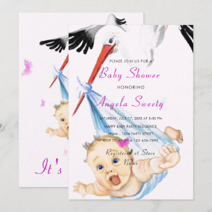 It's a Girl Stork Carrying Baby Shower Invitation
