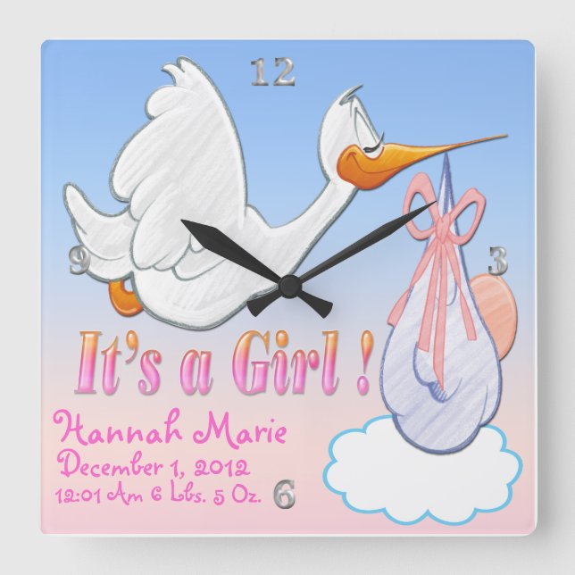 It's A Girl - Stork Keepsake Wall Clock (Front)