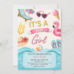 It's A Girl Summer Pool Baby Shower Party Invitation