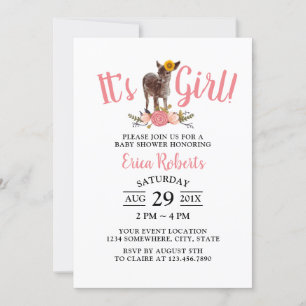 It's a Girl Sunflower Deer Sweet Pink Baby Shower Invitation