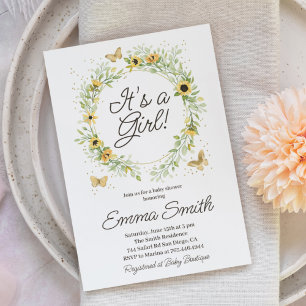 It's A Girl Sunflower Wreath Baby Shower Invitation