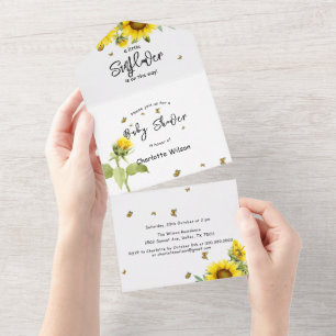It's a Girl! Sunflowers & Butterflies Baby Shower All In One Invitation