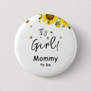 It's a Girl! Sunflowers & Butterflies Mummy-to-be 6 Cm Round Badge