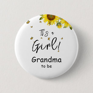 It's a Girl! Sunflowers & Butterfly Grandma-to-be 6 Cm Round Badge