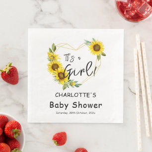 It's a Girl! Sunflowers Frame Baby Shower Napkin