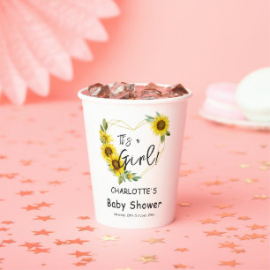 It's a Girl! Sunflowers Frame Baby Shower Paper Cups