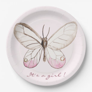 It's a girl! Sweet Blush Butterfly   Babyshower Paper Plate