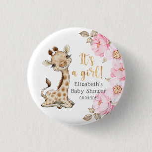 It's a Girl! Sweet Giraffe Baby Shower 3 Cm Round Badge