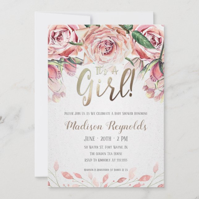 It's A Girl - Tea Party Baby Shower Invitation (Front)
