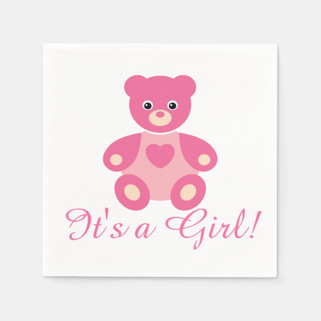 It's a Girl Teddy Bear Announcement Napkins Set (Front)