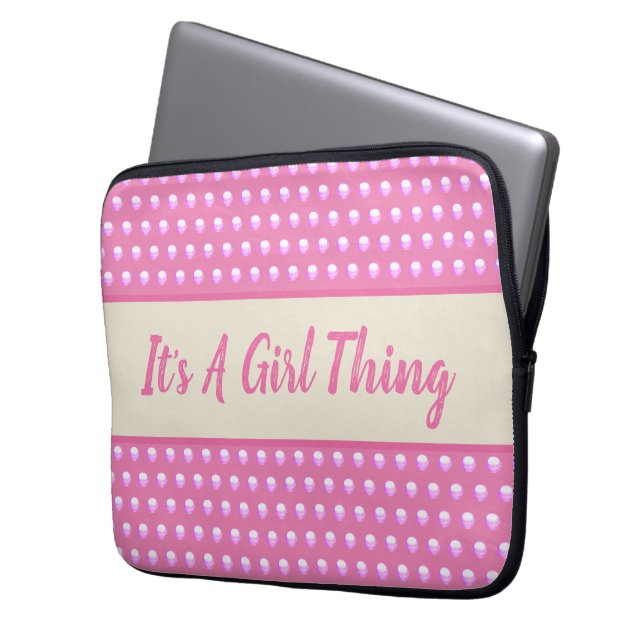 Its A Girl Thing Pink Bright Polka Dots Girly Laptop Sleeve (Front Left)