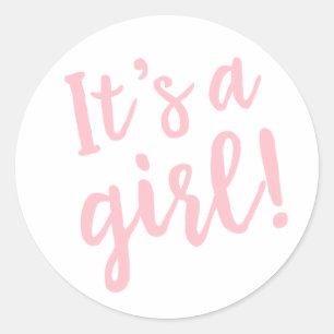 It's A Girl Trendy Script in Pink Classic Round Sticker