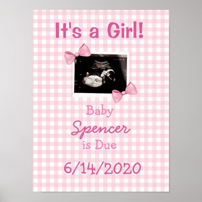 It's a Girl, Ultrasound Baby Announcement Poster (Front)