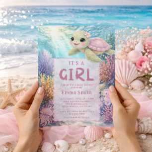 It's a Girl Under the Sea Turtle Girl Baby Shower Invitation