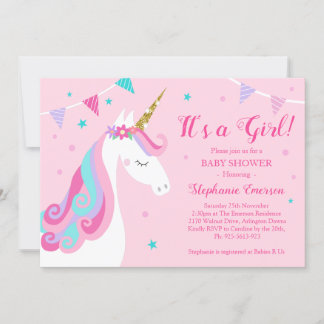 It's A Girl Unicorn Baby Shower Pink Invitation